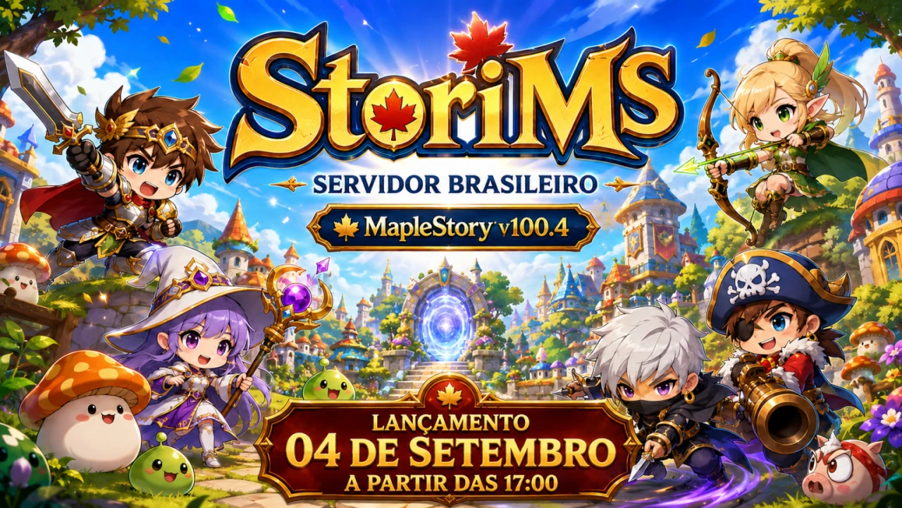 Arte do lançamento do StoriMS com os personagens reunidos para a nova aventura